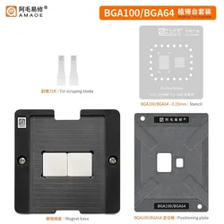 AMAOE BGA Reballing Stencil for Car navigation/audio EMMC BGA100 BGA64 Direct heating Tin planting platform