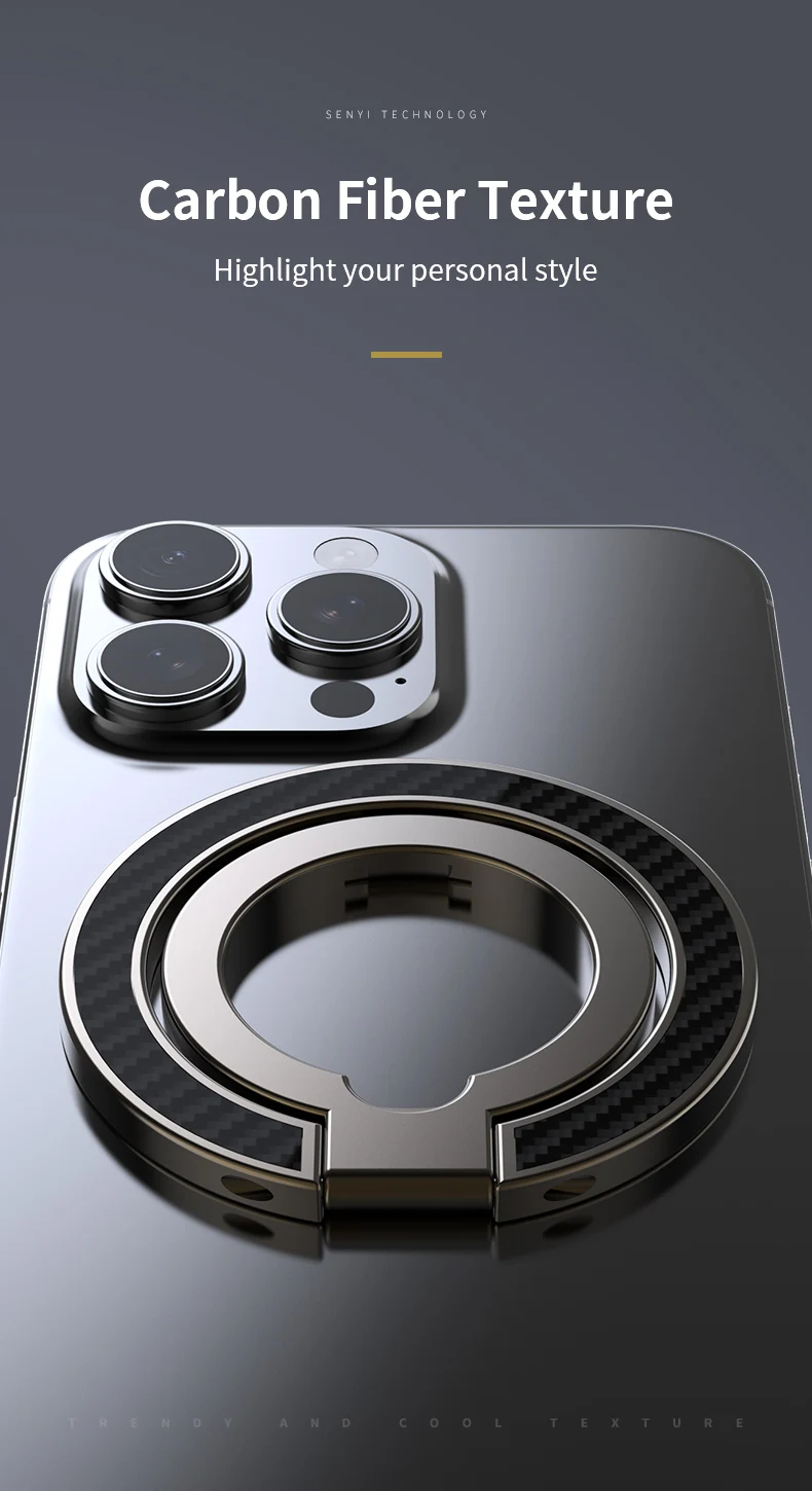 Magnetischer Handy-Fingerringhalter für Magsafe-Handy, doppelseitiger Magnetständer, Kohlefaser-Doppelring-Schnalle für iPhone 17 – Detail 1