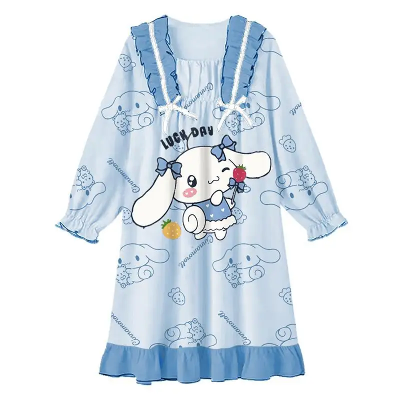 Piżama dziecięca Sanrios Kawaii moja melodia Kuromi dziewczęce koszula nocna z długim rękawem Cinnamoroll Cartoon Loungewear księżniczka piżama