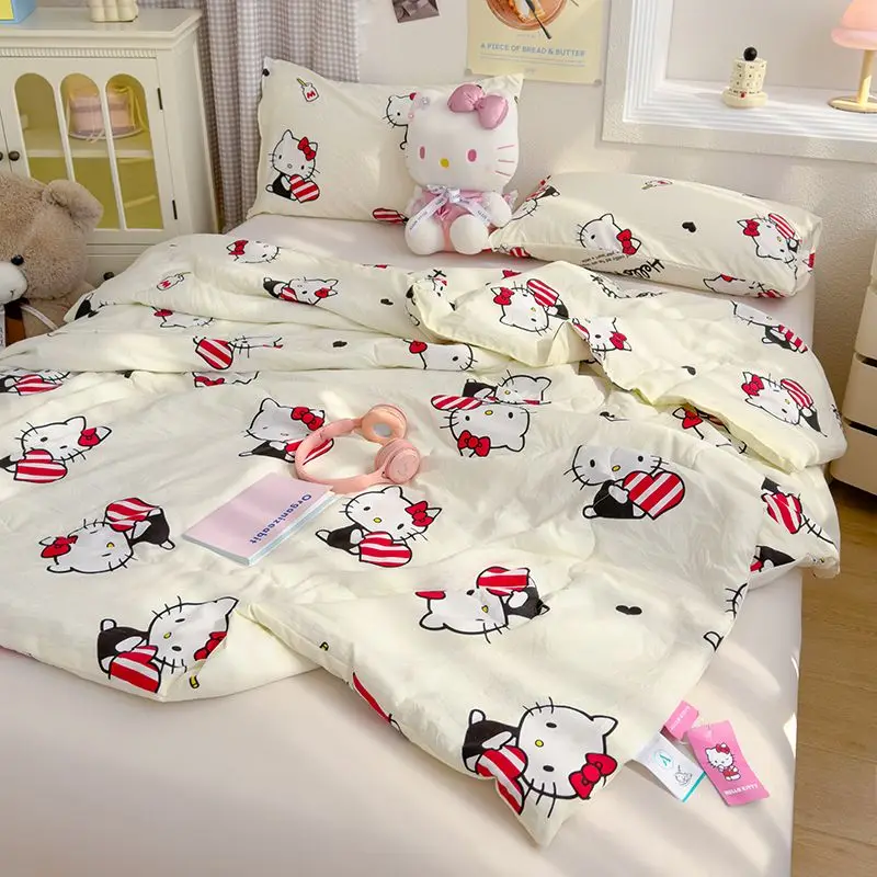 Anime hello kitty verão fresco colcha ar condicionado bonito casa lavada colcha de algodão estudante colcha fina núcleo máquina lavável