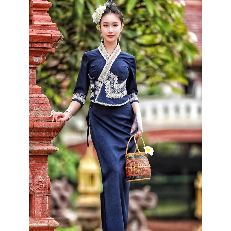 Southeast Asian Style Dai Thai Ethnic Minority Dress Spring Summer Women's Suit Tops Skrit Thailand Traditional Clothing