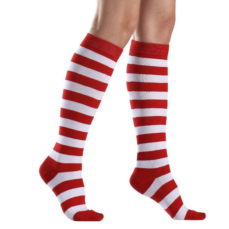 1 pair of female knee-high tube half-socks stripes are the same size student dance socks