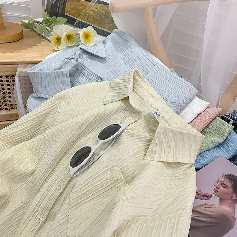 Long Sleeve Shirts Womens Striped Button Down Blouses Oversized Neutral Boyfriend Style Casual Autumn Comfortable Streetwear