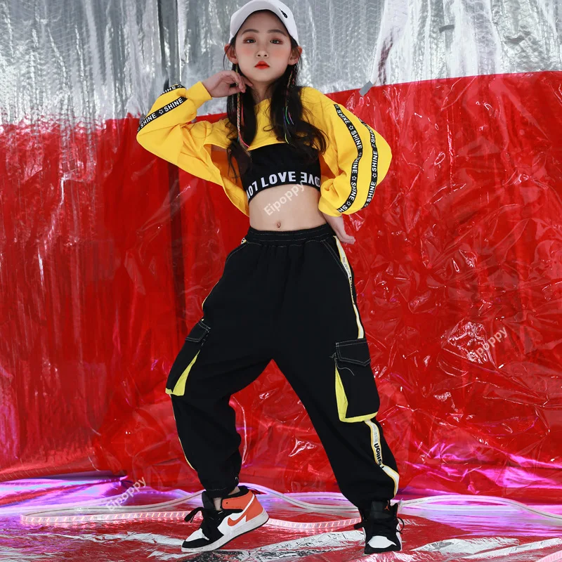 Traje de pantalones de Hip Hop para niñas, ropa de baile callejero de Jazz para niños, nuevo verano, disfraces de baile Hip-Hop para niños