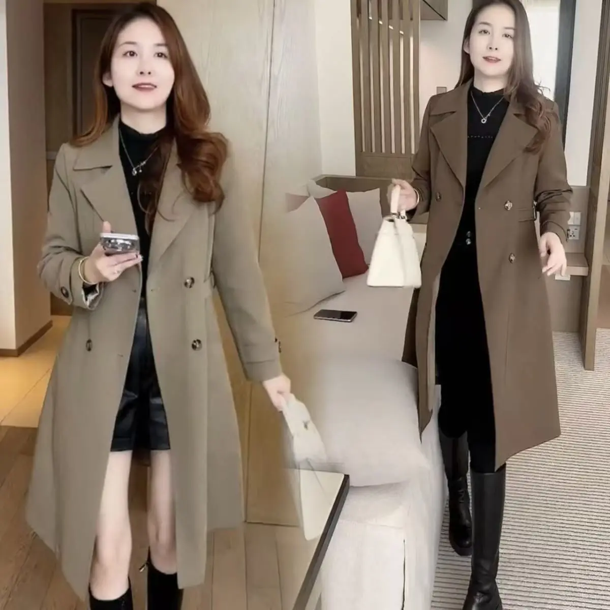 Fashionable Fleece Lined Casual Style Coat Women's Elegant Autumn Winter Clothes New Waist Cinching Slimming Versatile mid Le...