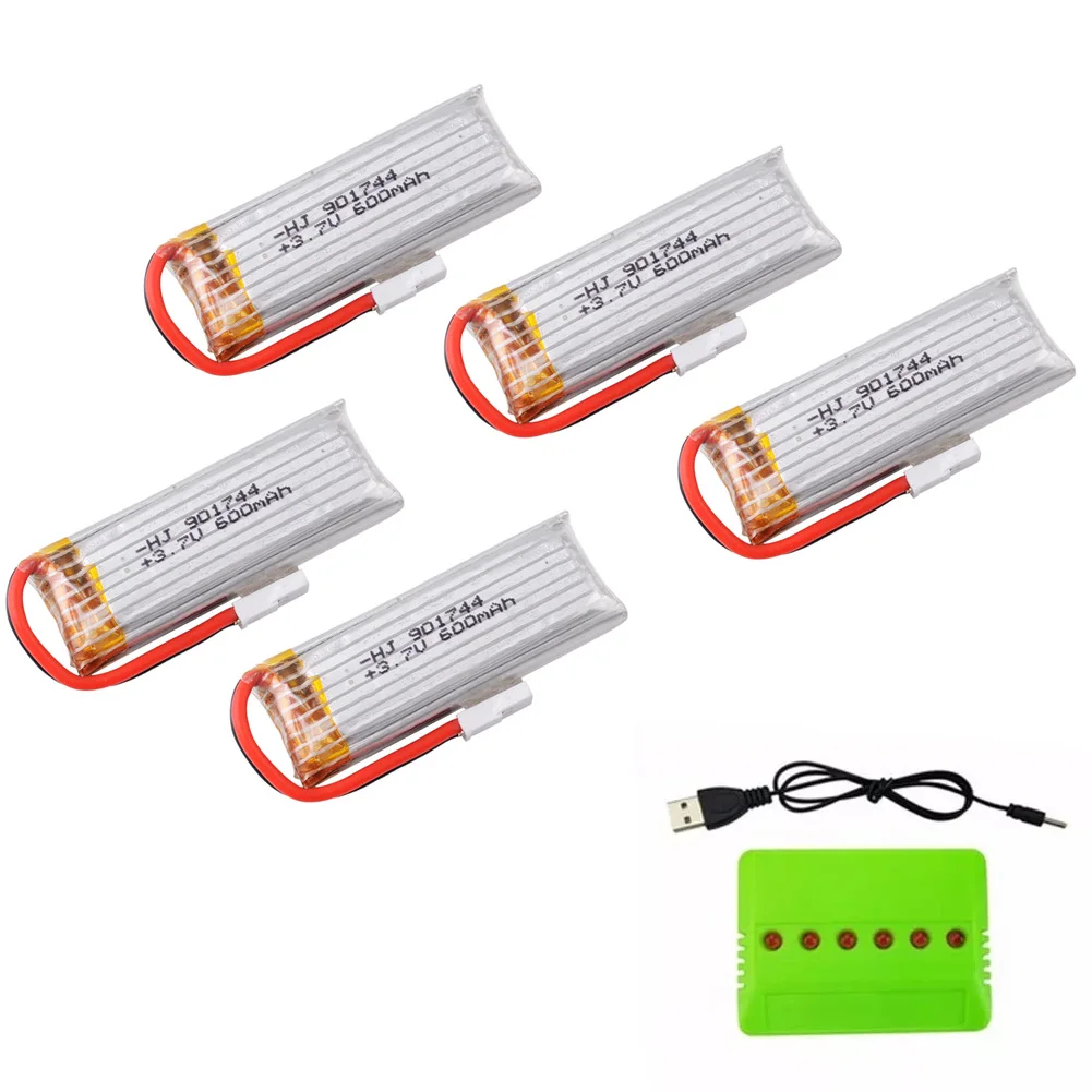 1 / 2 / 4 / 6pcs High Capacity Drone Lithium Battery 3.7V 600mAh 25c Lipo Battery 901744 For SYMA X50W X60W RC Quadcopter