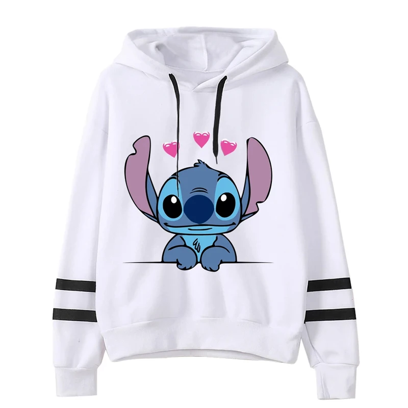 Sudadera con capucha de Disney Stitch para mujer, sudadera con cordón de retazos, jersey con estampado a rayas, camisa de manga larga, moda de otoño