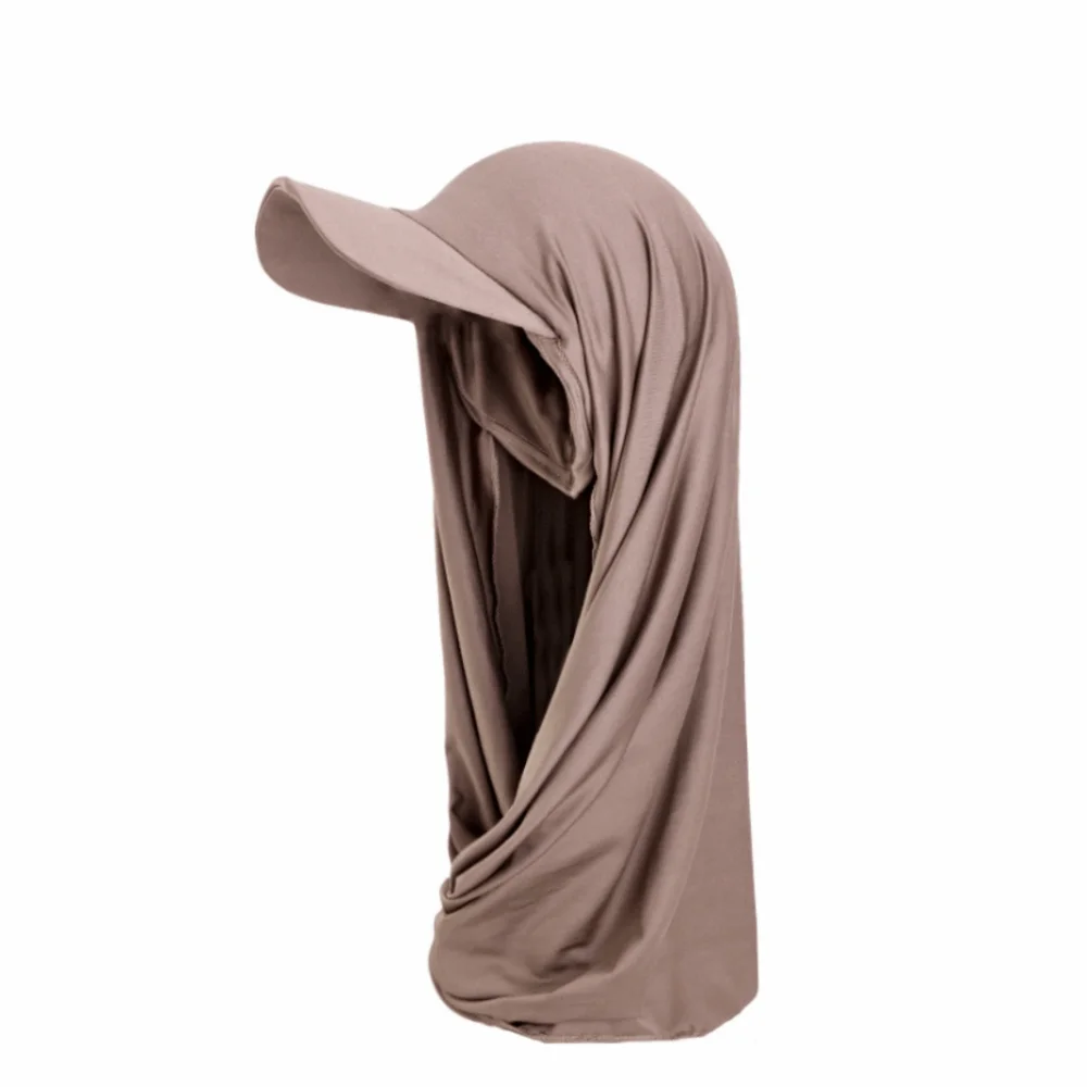 

Trendy Solid Color Brim Bandana Cap Simple Adjustable Hijab Shawl Hat Polyester Breathable Sun Visor Turban Summer Sports