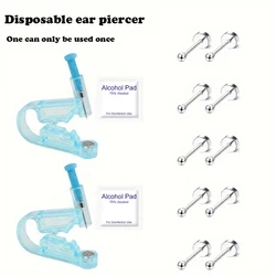 5 Pairs Simple Tiny 2mm Ball Cubic Zirconia Flat Back Stud Earrings & 2pcs Piercing Tools Set With 2pcs Alcohol Cotton Pads