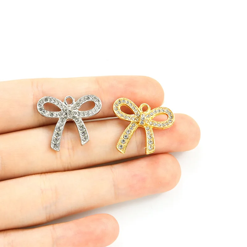 100PC/lot Bowknot Pendant Charm Crystal Bow Tie Dangle Charms 19x22mm Fit for Bracelet Necklace Keychains Making