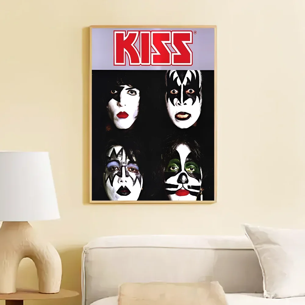 Vintage Heavy Metal Kiss Band Classic Vintage Posters Waterproof Paper Sticker Coffee House Bar Home Decor