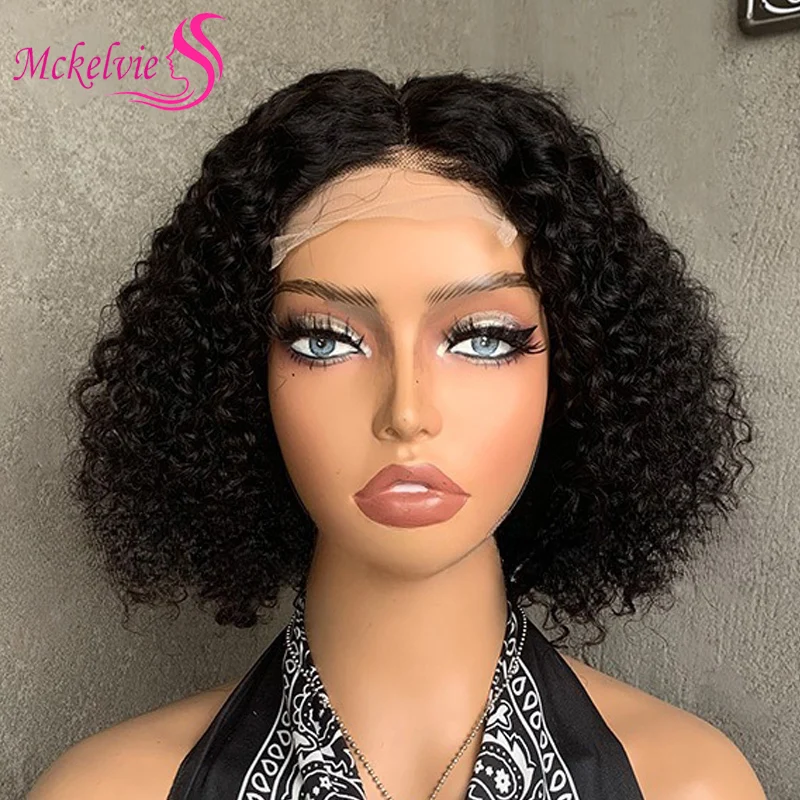 

Kinky Curly 4x4 Lace Front 100% Human Hair Short Curly Wigs For Black Women Brazilian Virgin Hair Transparent Lace Wig Daily Use