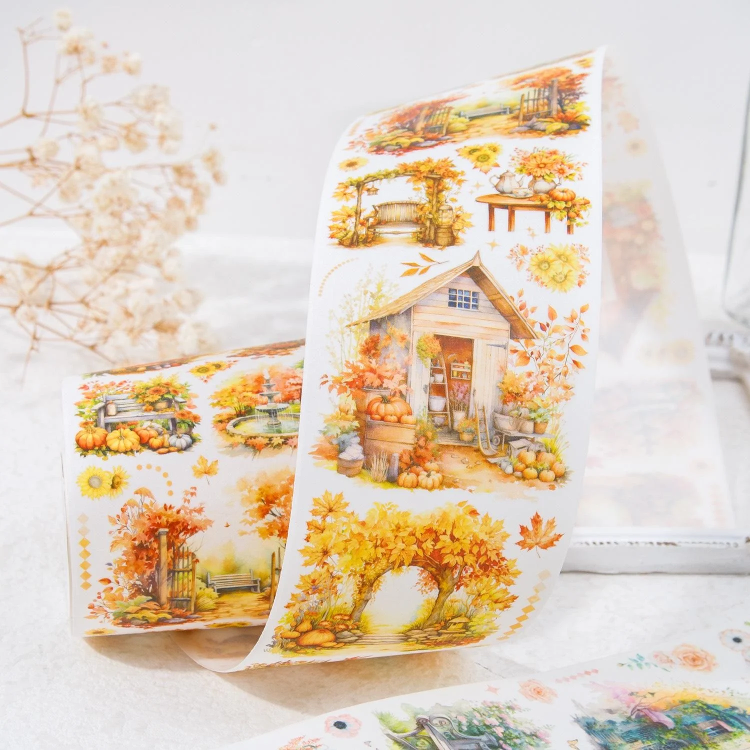 1 Roll Fragrant Color Series Washi Tape Four Seasons Scenery Beautiful Day Fairy House Handbook Scrapbook DIY Deco Washi Paper