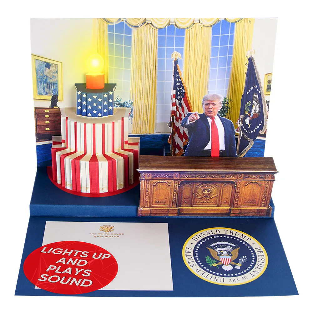 2025 Trump Birthday Card with Light & Sound Creative Pop Up Christmas Card Gift Funny Trump Happy Festival Cards for Mom Dad