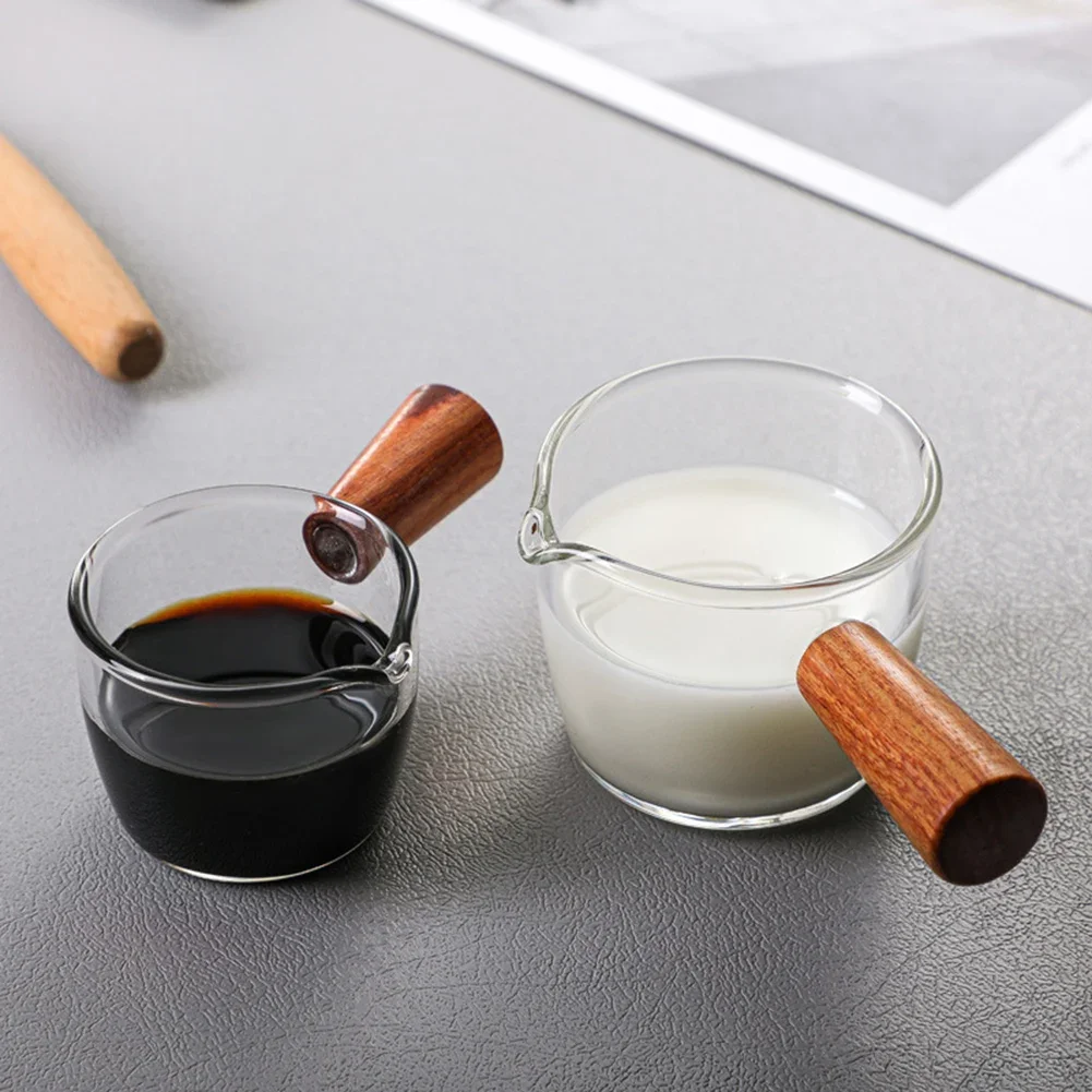 

50ml/80ml Glass Milk Cup Creamer Jug Small Glass Coffee Milk Pitcher Espresso Cup Vinegar Sauce Cup Glass Gravy Boat Wood Handle