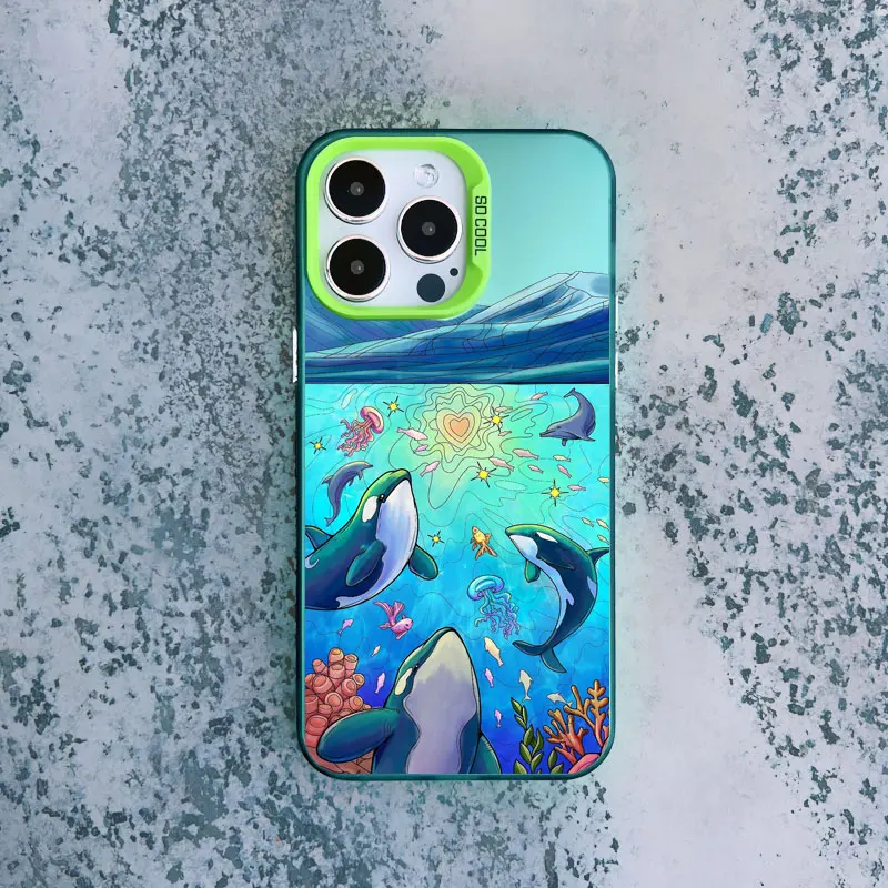 Niedliche Meerestier-Delfin-Handyhülle für iPhone 17 16 15 14 Plus Pro Max 11 12 13 Pro Max Mini Stoßfeste Laser-Rückabdeckung – Detail 6