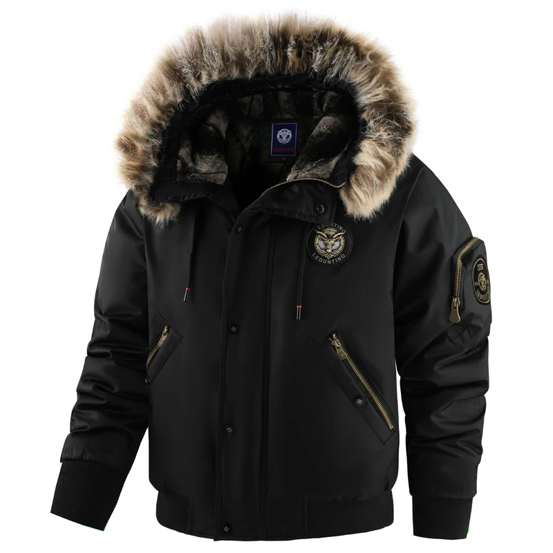 

Men's Winter Warm Down Parkas Fashion Men Fur Collar Thick Windbreaker Padded Coats Men Fleece Lined Thermal Jackets Clothing
