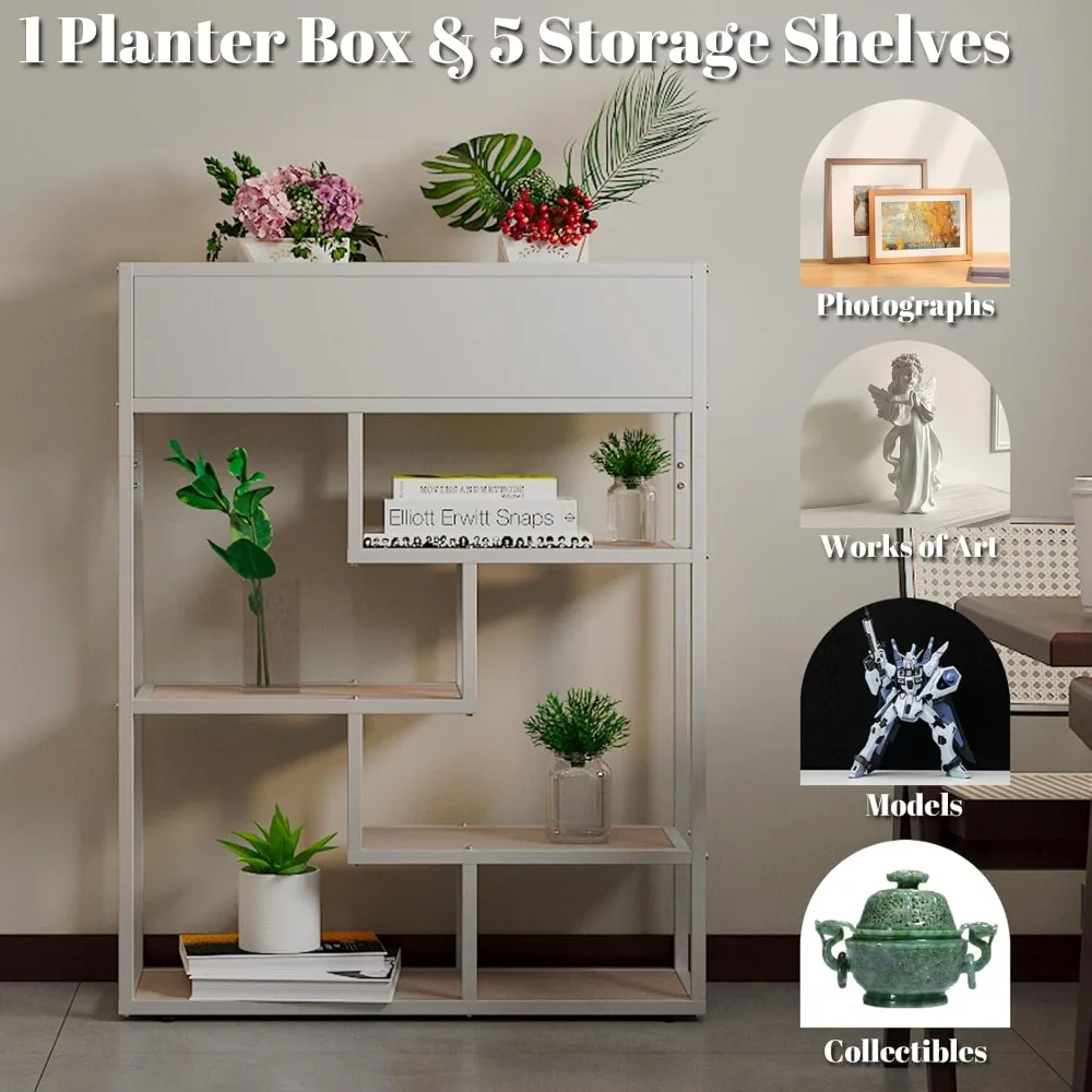 Bookshelf 4 Tier Modern Bookcase, Multifunctional Flower Stand and Bookshelf, Modern Plant Display Rack for Home Decor