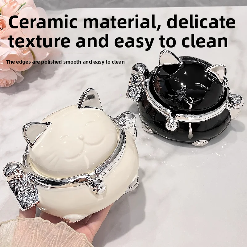 High End Feeling Attracts Wealth Cat Ashtray High-end Modern with Cover Anti Fly Ash Living Room High-end Atmospheric Ashtray