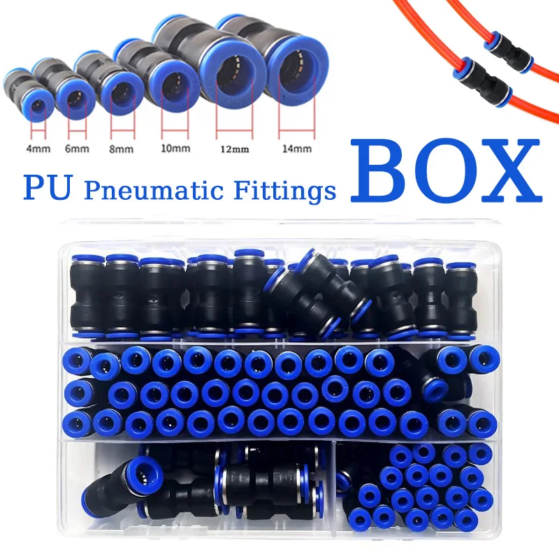 

23/60Pcs/Box PU Kit Pneumatic Quick Coupling 4/6/8/10/12/14mm PU Straight Through Air Tubing High Pressure Quick Plug 4 6 8 10mm