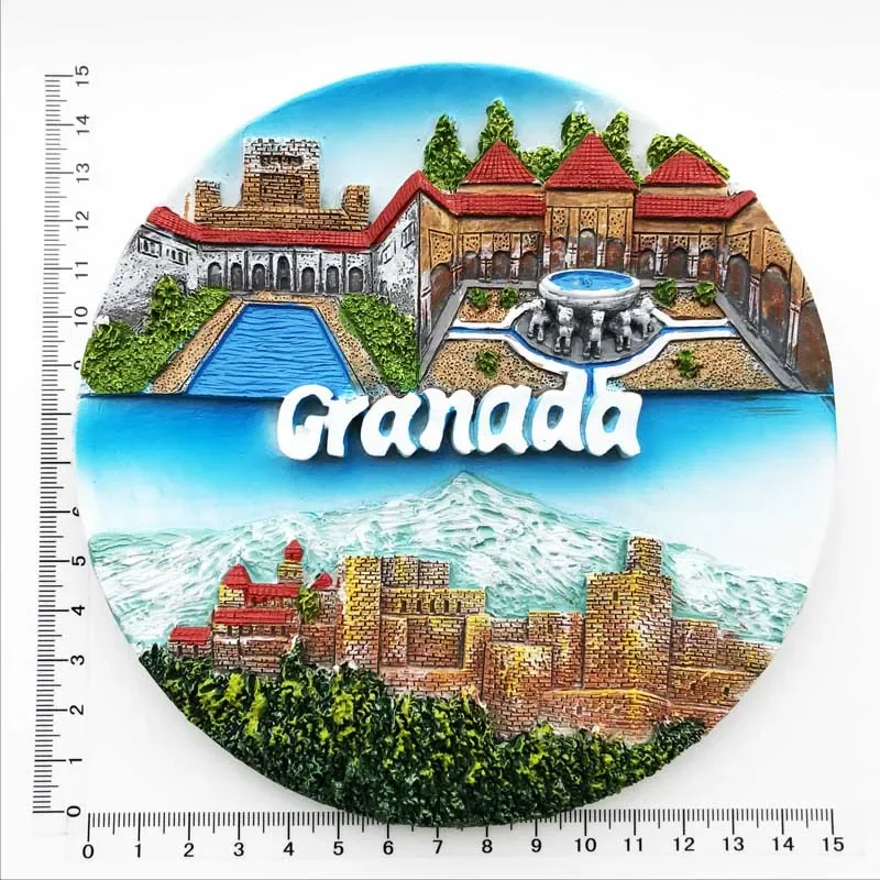 Spain Granada Alhambra Palace Creative Hand-painted Resin Crafts Decorative Disc Ornaments Desktop Furnishing Articles