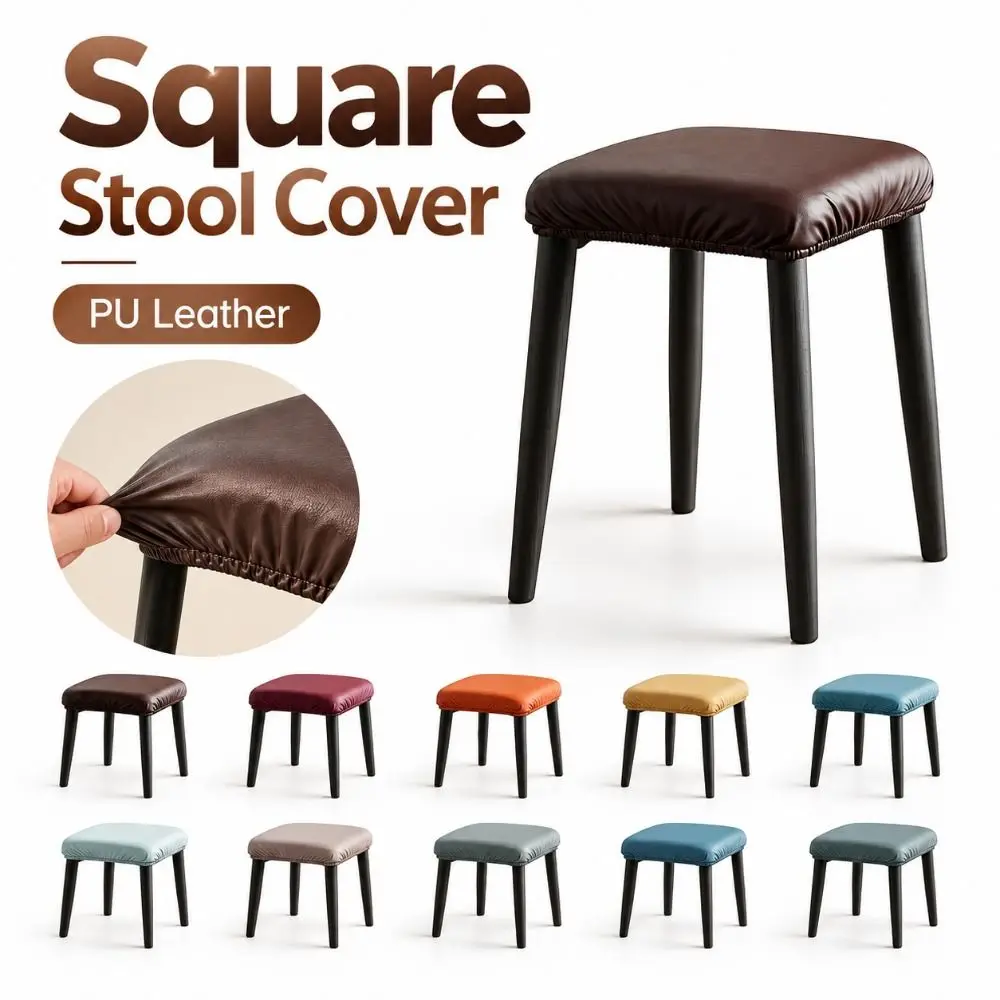 New PU Stool Seat Cover Non Slip Removable Chair Seat Cover Protective Smooth Surface Dining chair cover Living Room Seating