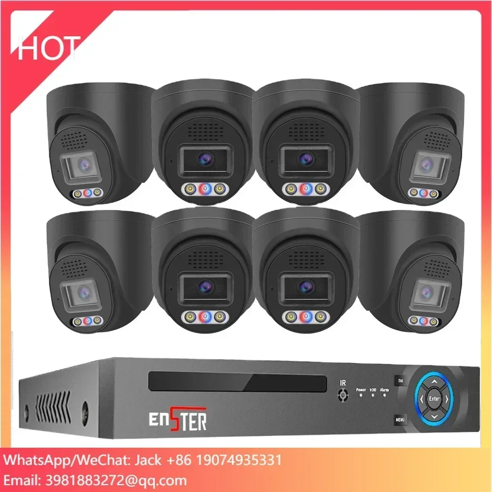 ENSTER 4K 8 Channel 8MP Red and Blue Light Alarm Outdoor Home PoE NVR Kit Cctv Ip Cameras Surveillance Security Camera System