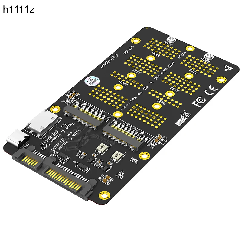 M2 SSD Adapter M.2 SATA SSD B Key to SATA 3.0 + M.2 NVME SSD M Key to SFF-8611 Riser Type C Power for 2230 2242 2260 2280 M2 SSD