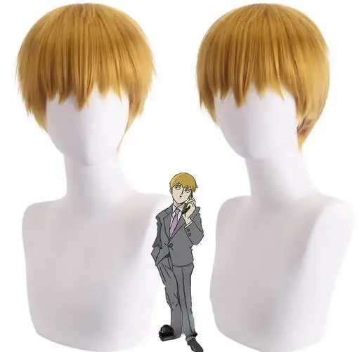 Anime Mob Psycho 100 Arataka Reigen Cosplay Wig Short Heat Resistant Synthetic Hair Halloween Party Role Play Wigs +Wig Cap