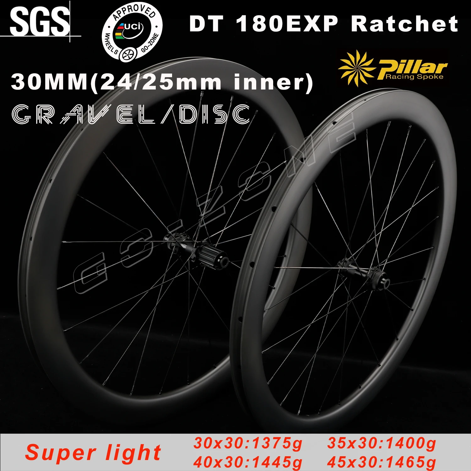 700c Road Carbon Wheelset Disc Brake DT 180 Ratchet Ultralight 30mm Gravel / Cyclocross Pillar 1423  UCI Approved Bicycle Wheels