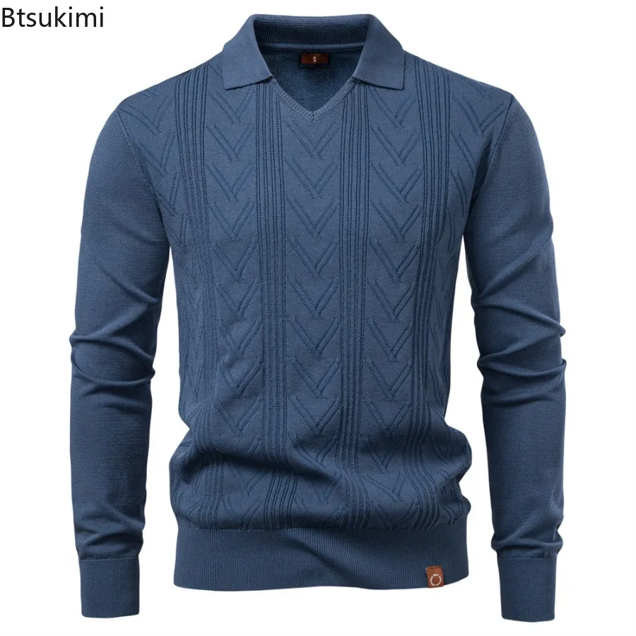 

2026 мужские однотонные вязаные свитера с длинными рукавами, модные жаккардовые деловые пуловеры с v-образным вырезом, новые осенне-зимние теплые мужские топы