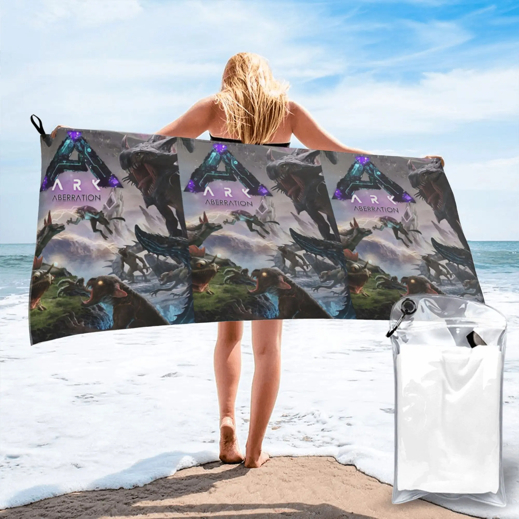Serviette de plage en microfibre douce pour femmes et hommes, avec affiche Ark Survival Evolved Aberration, absorbante, à séchage rapide, pour la piscine