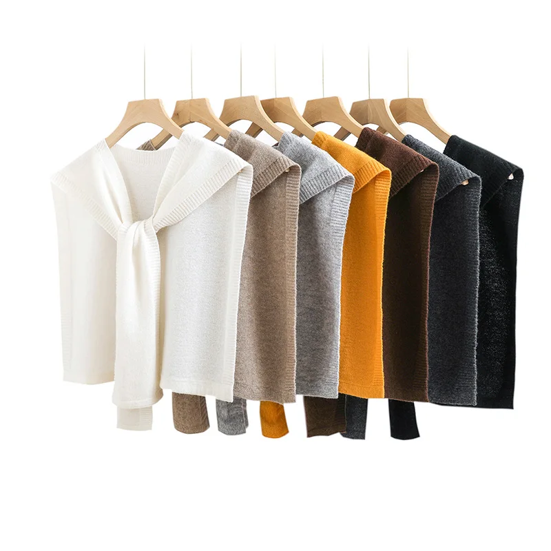

All Season 100% Merino Wool Knitted Shawl Women Autumn Winter Simple Style Soft Knitwear Korean Popular Cappa Fashion Top
