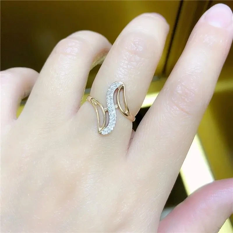 New design 585 purple gold fashion geometric inlay crystal rings for women creative glamour party 14K rose gold jewelry