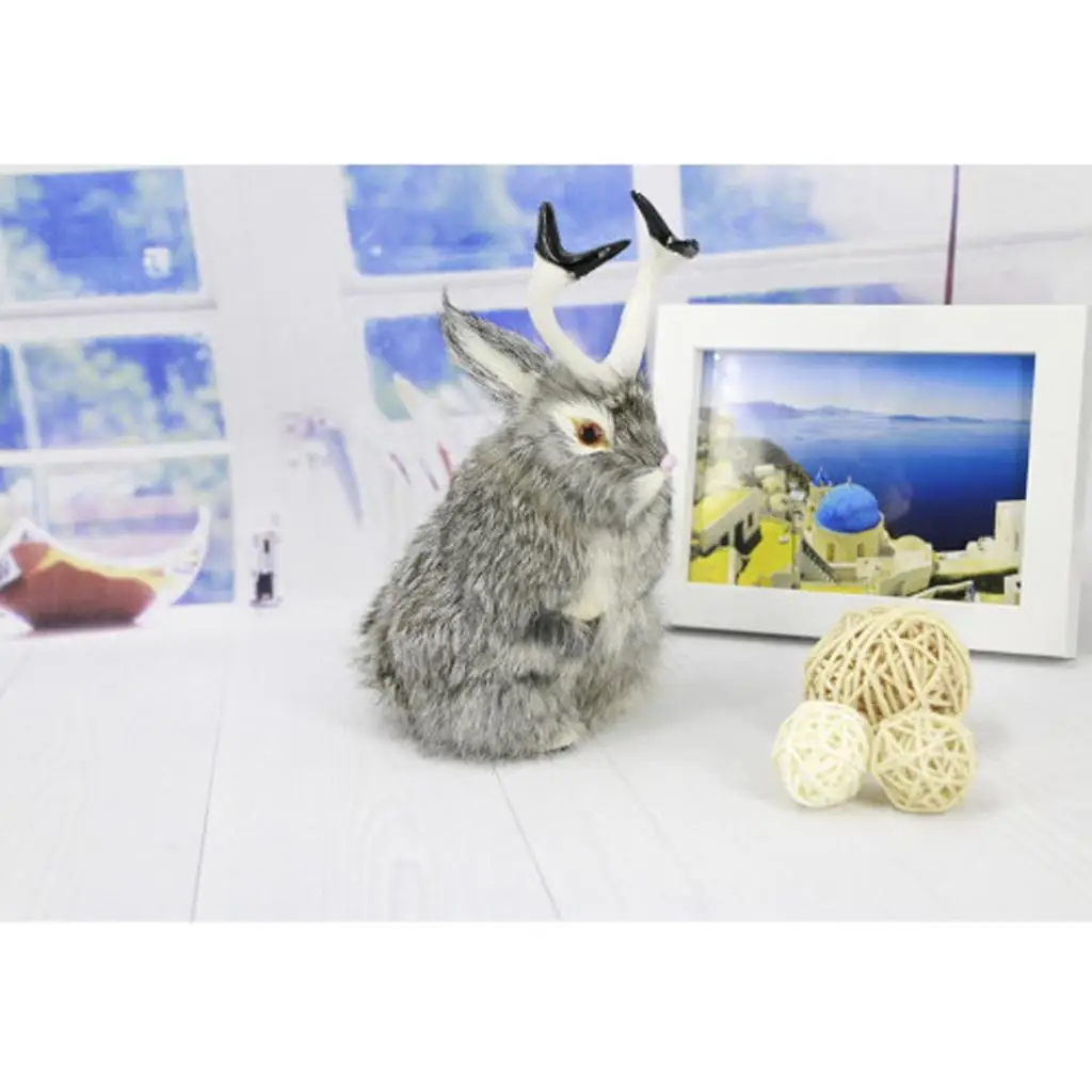 Artificial Furry Rabbit Lifelike Easter Bunny Sculpture Rabbit Statue Figurine for Spring Decor