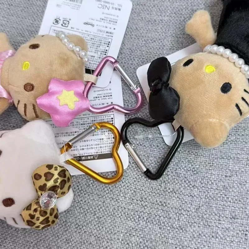 Pluszak Hello Kitty z okazji rocznicy, z długimi nogami, wzór panterki, czarne futro, uroczy brelok do torebki, zawieszka do kluczy dla kobiet, dziewcząt i fanów.