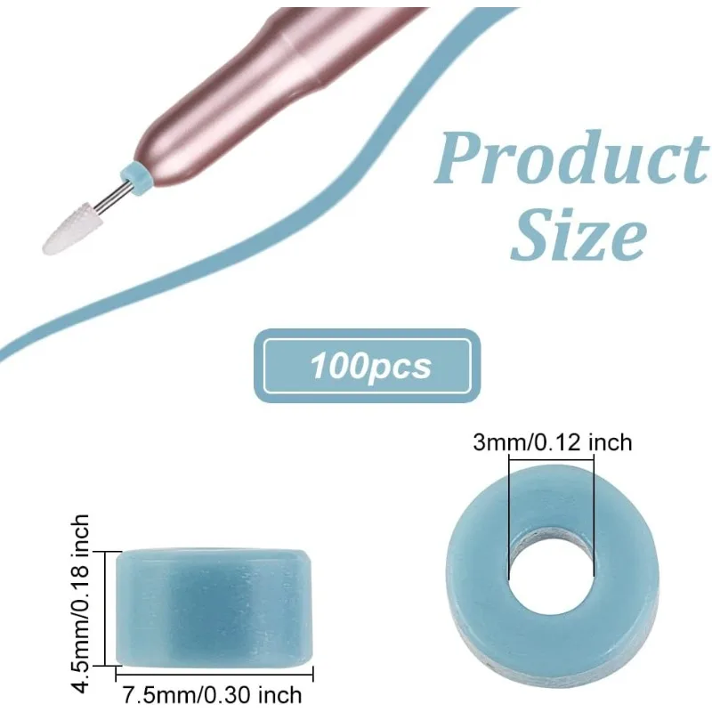 100Pcs Blue Nail Drill Bits Caps Flat Round Protector Caps Nail Tech Supplies Silicone Electric Nail Filer Nail Art Tools