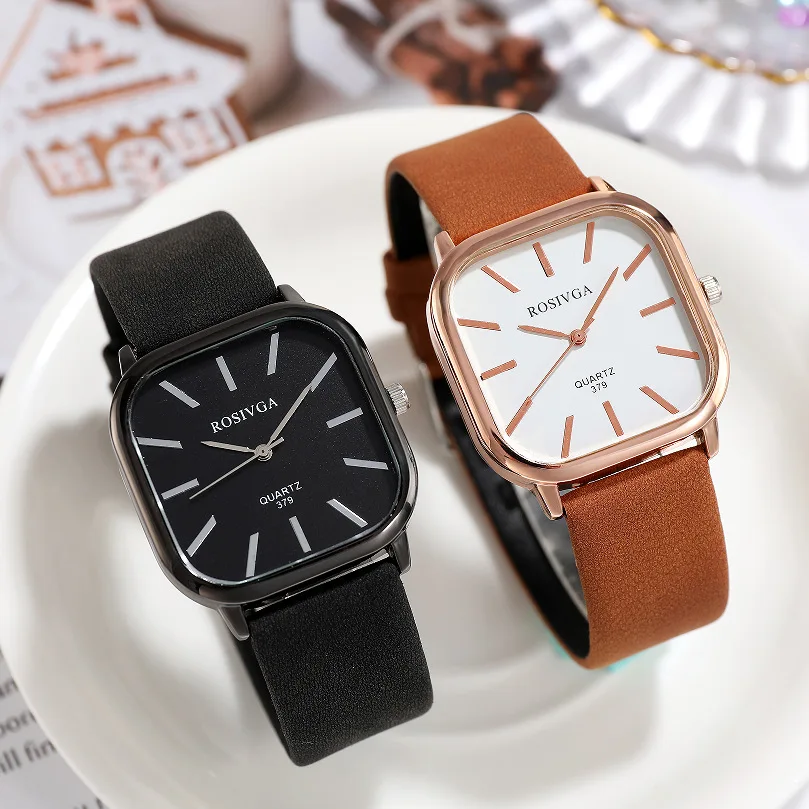 Retro Square Quartz Fashion Watch Simple Luxury Square Dial Waterproof Watches Leather Band Wristwatch for Men Women Clock