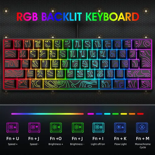 Imagen 2 del producto Teclado para Juegos 60% con 61 Teclas RGB, Retroiluminación RGB, Diseño Ergonómico, Teclado Mecánico con Cable