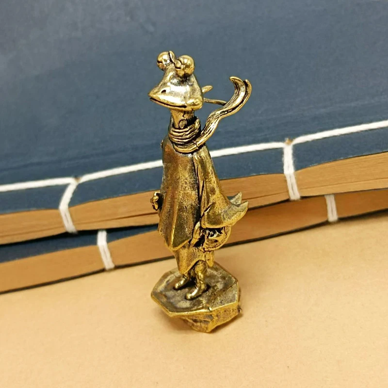 1 Piece Office Home Tea Pet Table Decor Japanese Style Brass Frog Ornament Mini Standing Frog Metal Statue Antique Copper Crafts