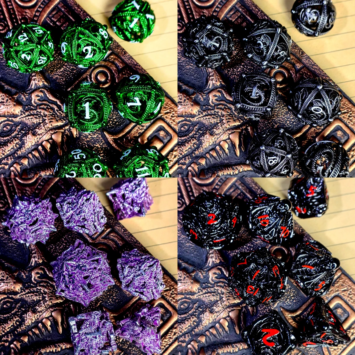 Juego de dados de metal DnD: diseño de calavera de aleación de zinc, base plateada con números rojos, perfecto para mazmorras y dragones, juegos de rol