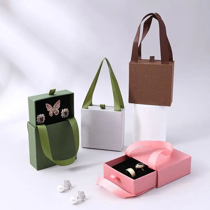 Tragbare Schmuckverpackungsbox, Aufbewahrungsbox für Ohrringe, Halsketten, Ringe und Anhänger, Organizer, Geschenkbox für Hochzeiten, Schmuckschatulle mit Schublade aus Papier – Detail 2