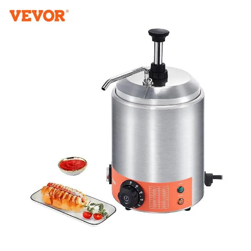 

VEVOR Electric Cheese Dispenser with Pump 2.3 Qt Commercial Hot Fudge Warmer Stainless Steel Pump Dispenser 86-230℉ Temp