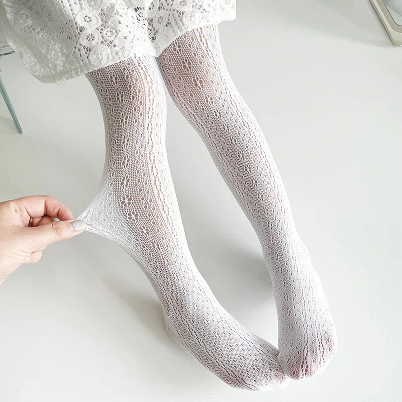 

Cute Vintage White Fishnet Hollow Lolita Tights Pantyhose Summer Mesh Thin Cotton Netting Stocking for Children Baby Girls Kids