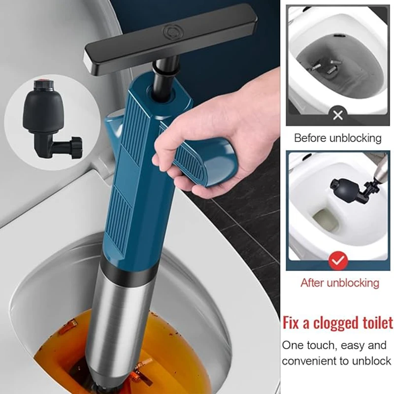 Leistungsstarker Toilettenreiniger aus Edelstahl, Pneumatischer Hochdruck-Rohrreiniger, Abflussreiniger-Set – Detail 2