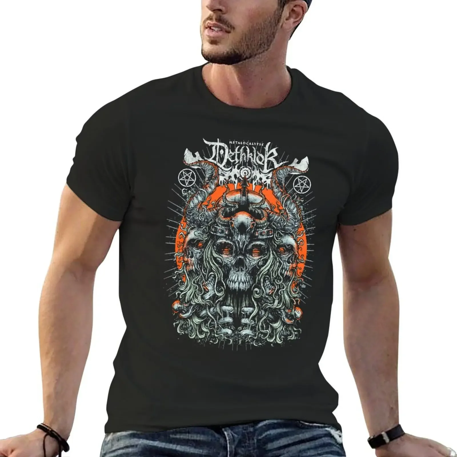 

Dethklok - Skulls T-Shirt summer top Aesthetic clothing customs design your own blacks mens clothes