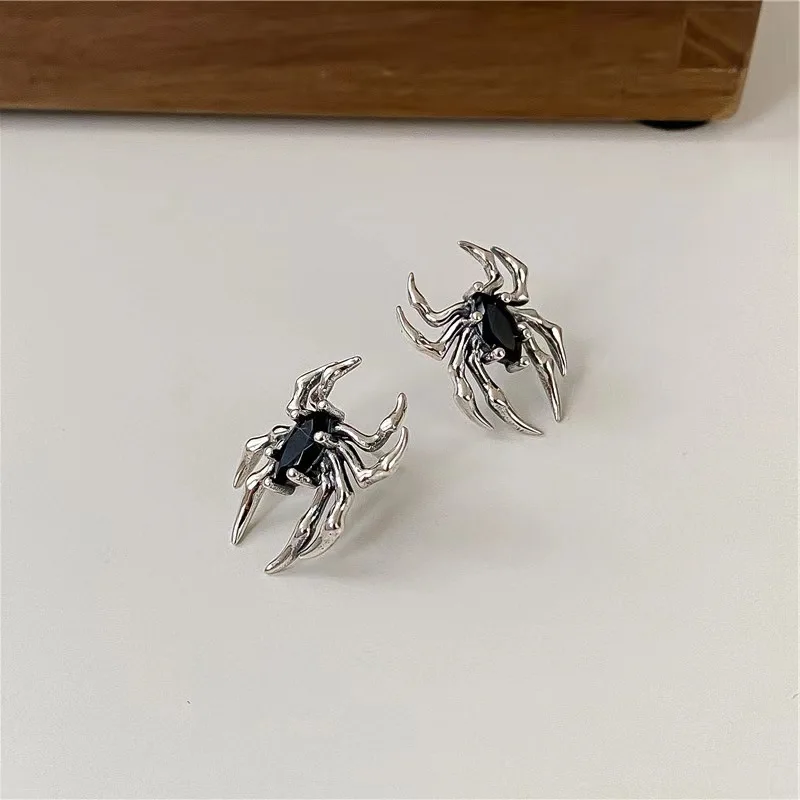 Women's Black Gothic Spider Zircon Drop Earrings
