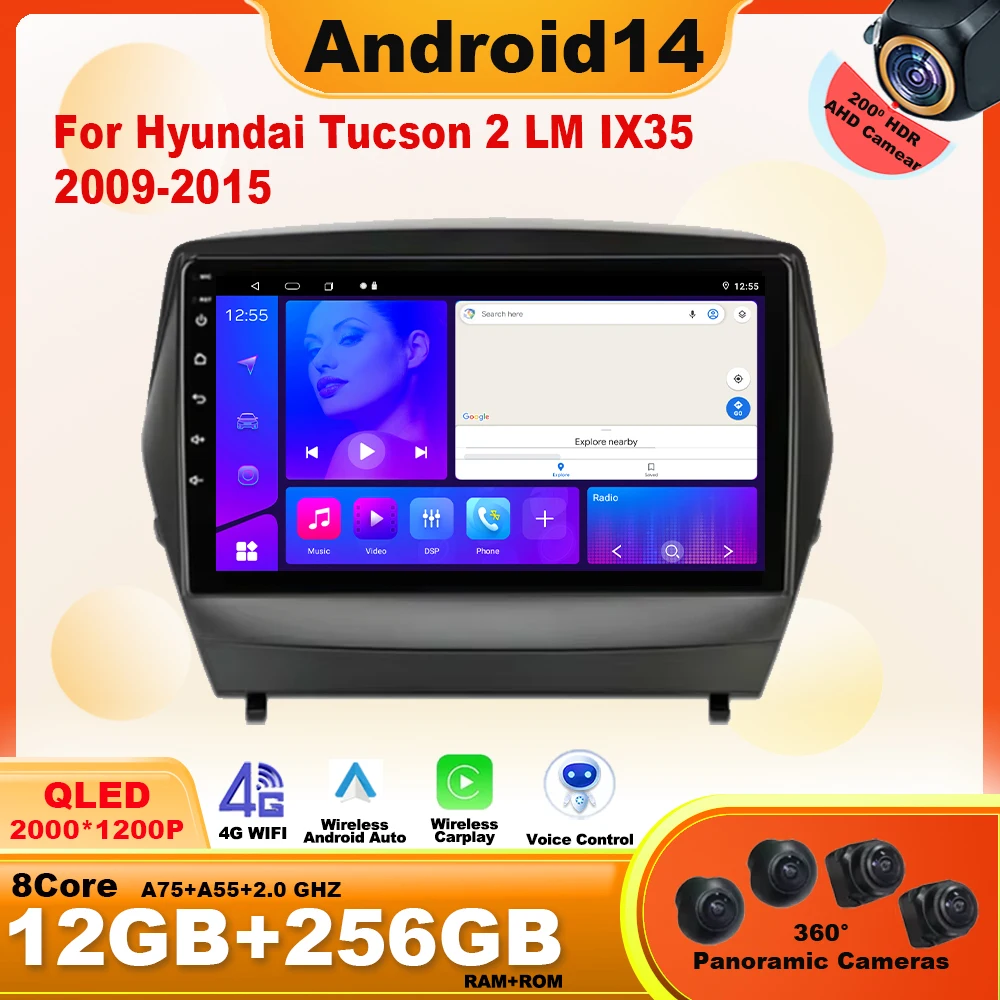 

For Hyundai Tucson 2 LM IX35 2009-2015 Carplay Auto DSP 2din Android 14 Car Radio Multimedia Video Player Navigation GPS 4G