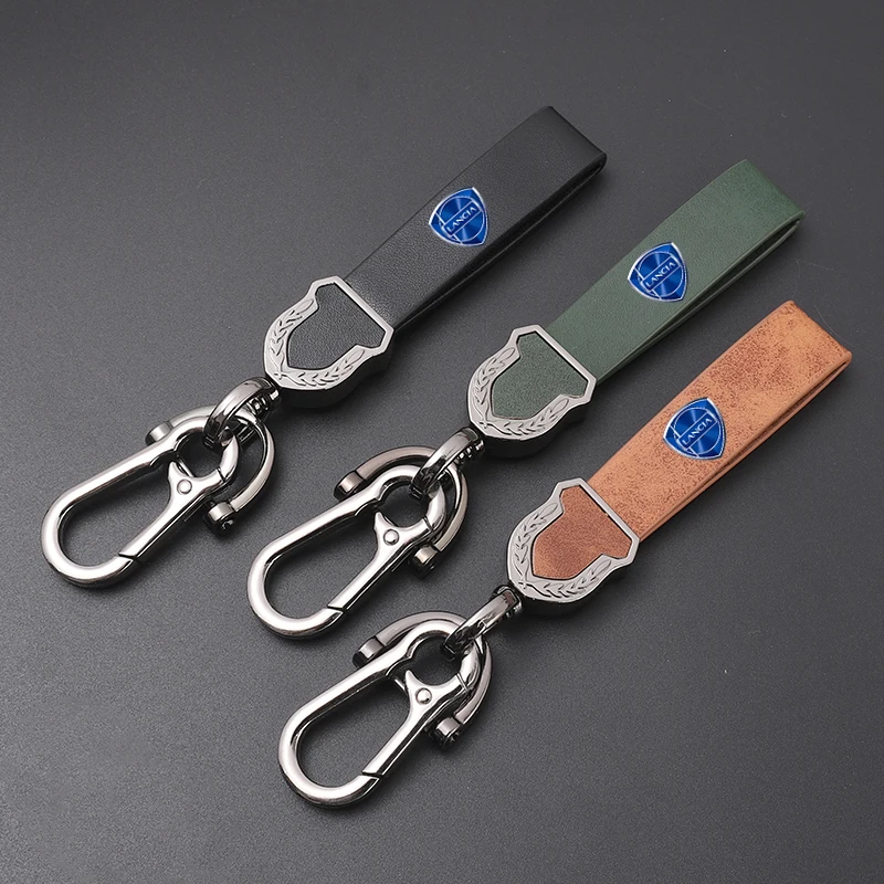 Premium leather Ultra-clear printing Metal fob key chain For LANCIA Accessories