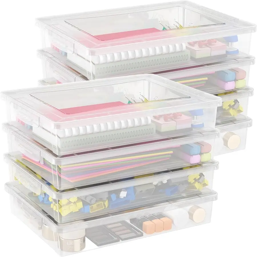 

8 Pack Plastic Multi-Purpose Storage Box with Latching Lids, Clear A4 Paper Storage, Classroom Organization, Storage Containers